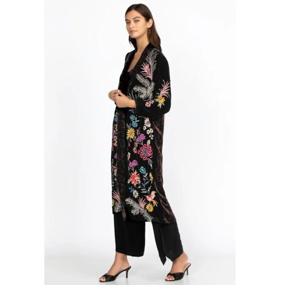 Johnny Was Tiarei Velvet Bishop Sleeve Kimono Coat Floral Embroidery Black New - Picture 5 of 15